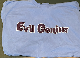 Evil Genius Retro Baseball Font Tshirt - Peri Blue
