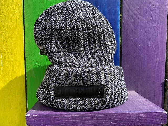 Black Beanie w/Leather Patch