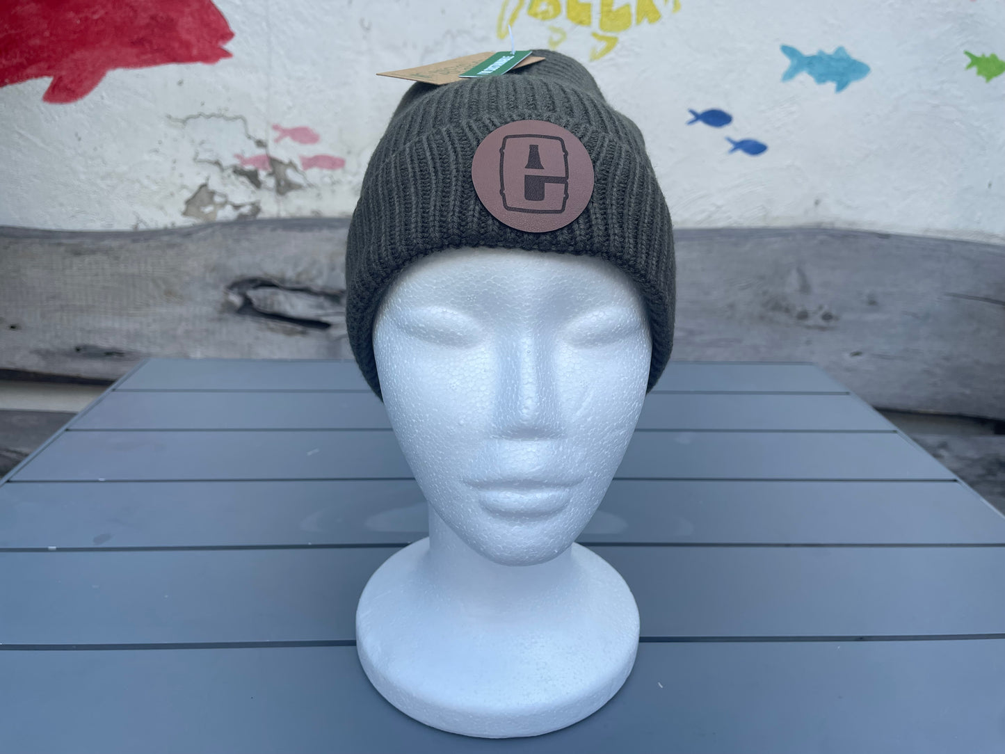 Round Patch Beanie - Olive or Black