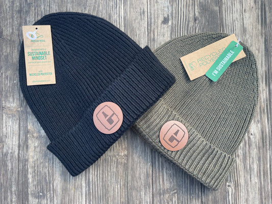 Round Patch Beanie - Olive or Black