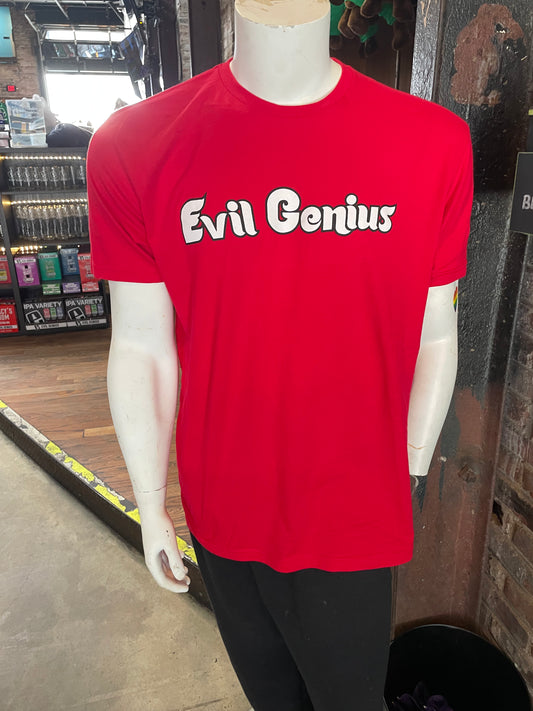 Evil Genius Retro Baseball Font Tshirt - Red