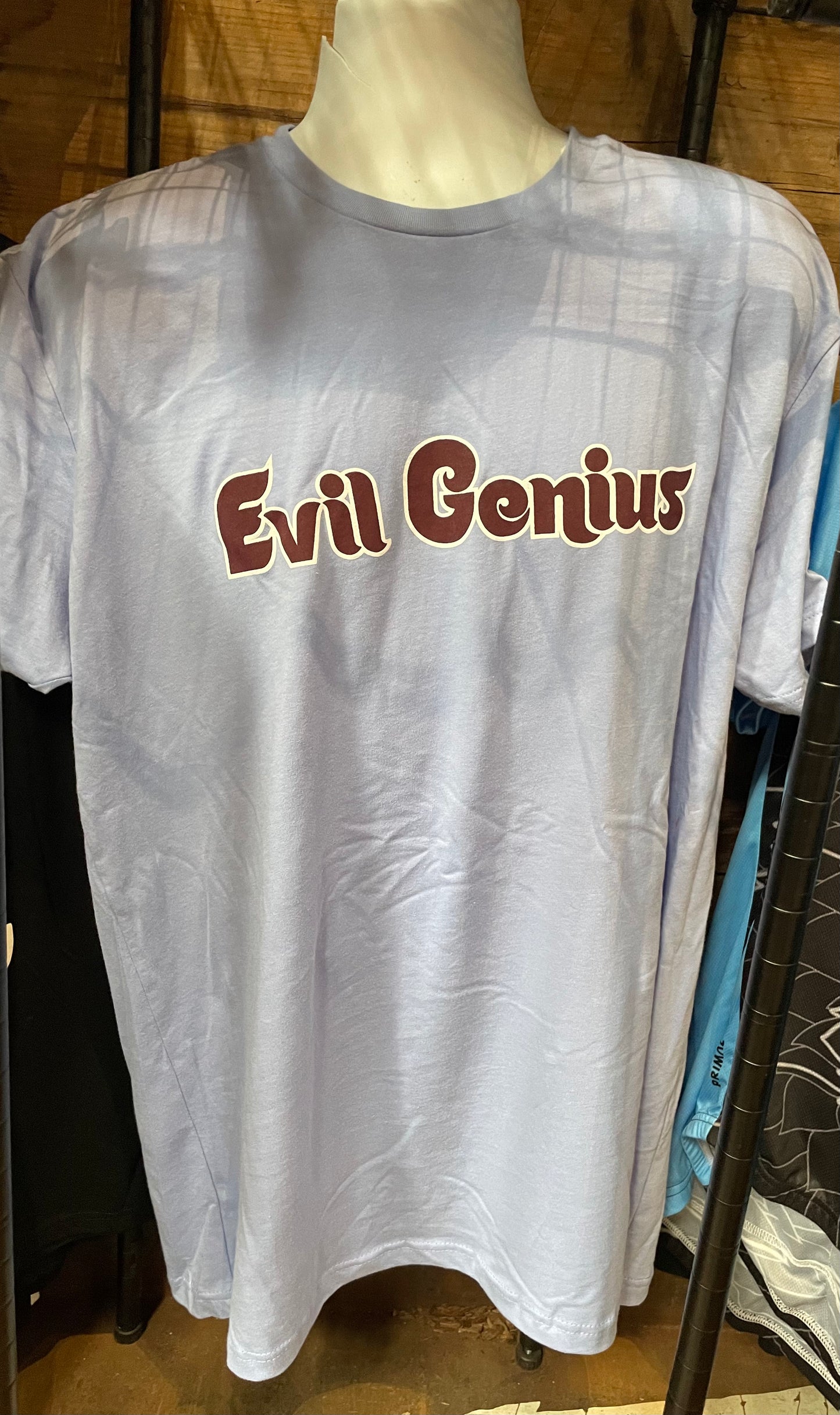 Evil Genius Retro Baseball Font Tshirt - Peri Blue
