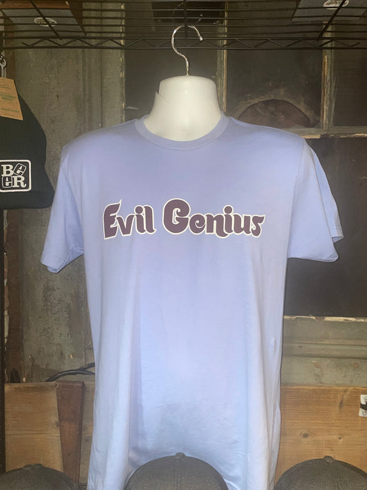 Evil Genius Retro Baseball Font Tshirt - Peri Blue